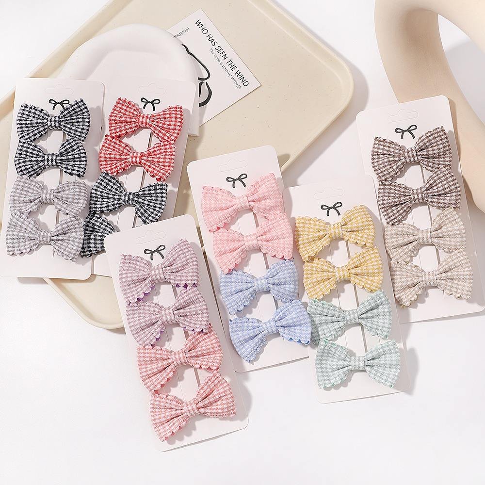 2pcs Wholesale Cute Hair Accessories Fashion Bowknot Plaid Hair Clip for Kids Barrettes Girl Baby Hair Bows Duck Pins Jewelry