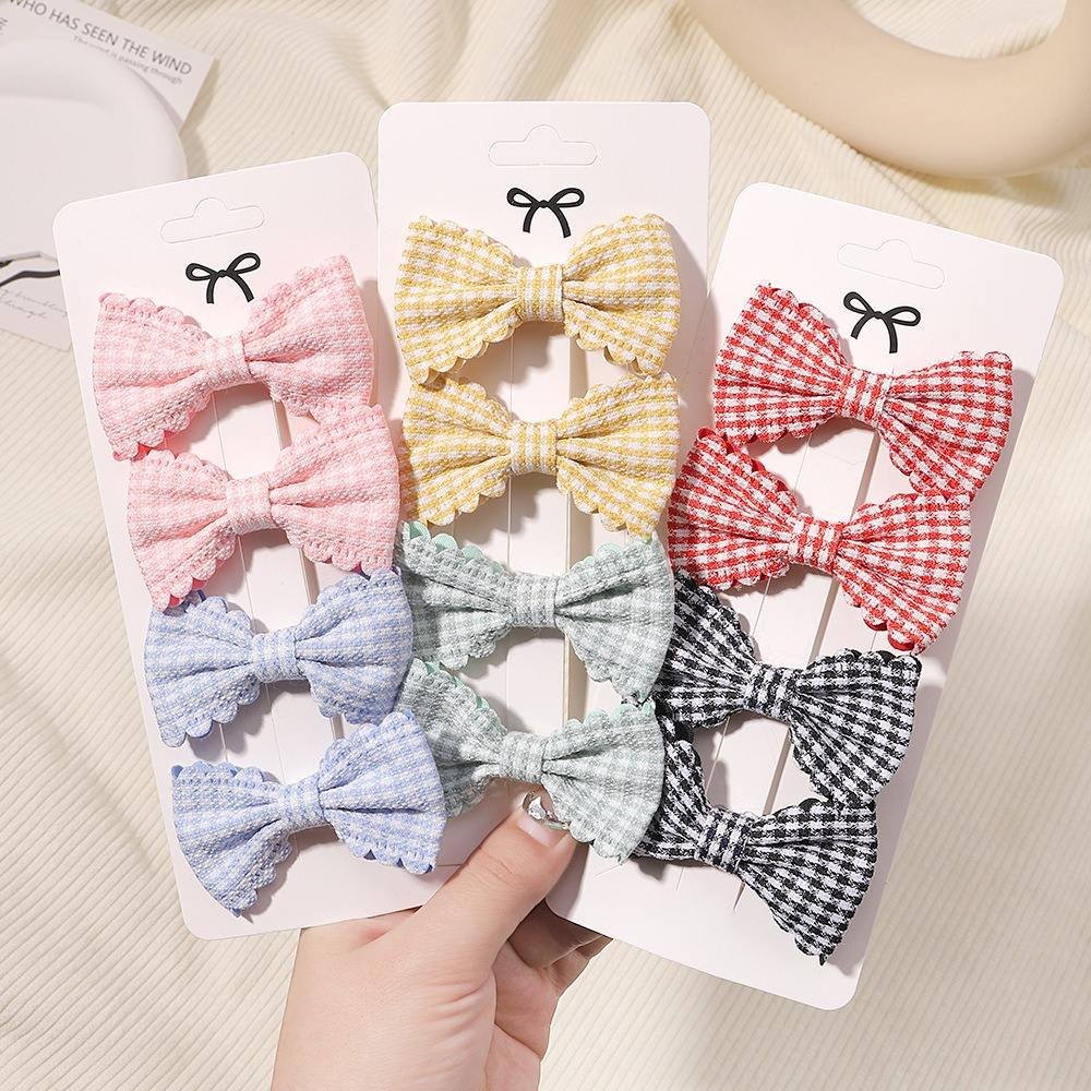 2pcs Wholesale Cute Hair Accessories Fashion Bowknot Plaid Hair Clip for Kids Barrettes Girl Baby Hair Bows Duck Pins Jewelry