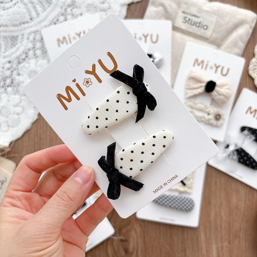 Handmade Korean-style Elegant and Sweet Black and White Lace Fabric BB Clip Bow Tie Ballet-style Side Bangs Hairpin for Girls