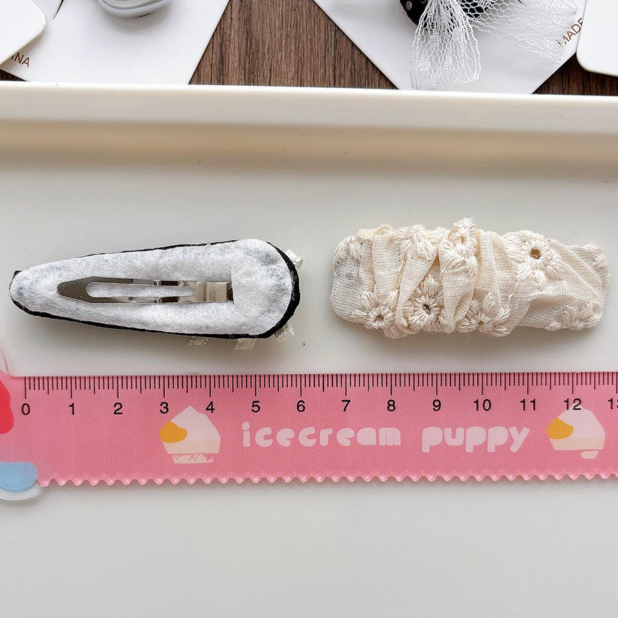 Handmade Korean-style Elegant and Sweet Black and White Lace Fabric BB Clip Bow Tie Ballet-style Side Bangs Hairpin for Girls