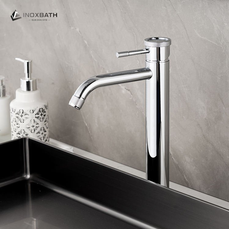 Deck Mount Stainless Steel 304 Single Hole Mixer Tap with Crown Handle Lavatory Vanity Basin Faucet