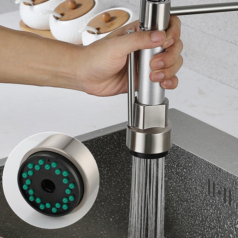 Wholesale Deck Mounted Kitchen Sink Mixer Sliver Faucet Hot Sale Black Spring Water Taps with Pull Out Sprayer Kitchen Faucets