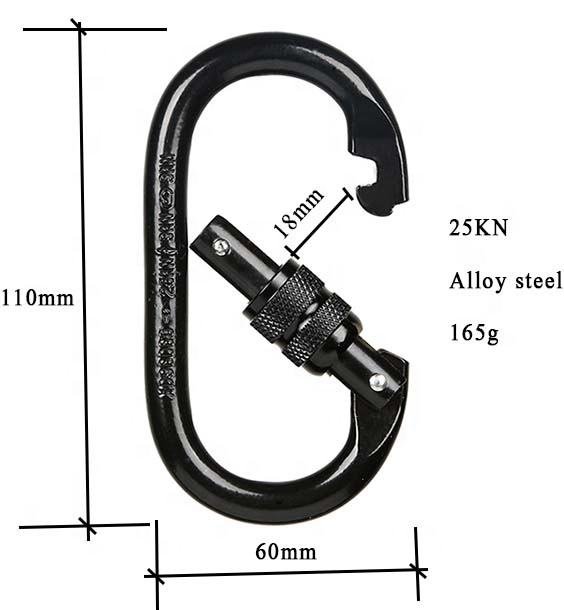 Industrial Use 25 KN Zinc Alloy Steel O Shape Screw-Locking Connectors Carabiner for Climbing Hooks for Rock Climbing & Hanging
