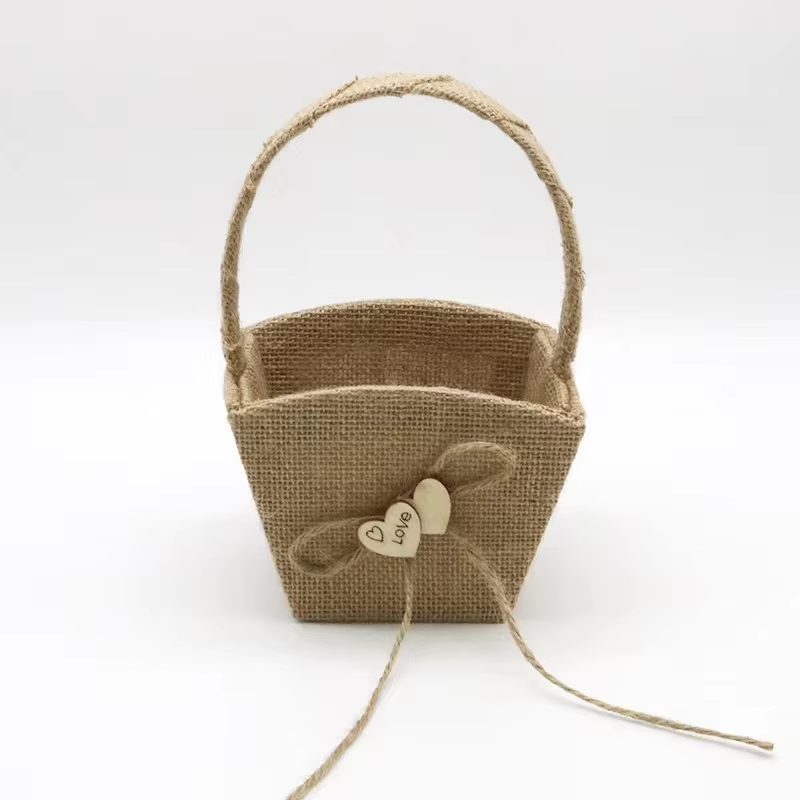 Wholesale Price Vintage Jute Burlap Wedding Flower Basket Custom Rustic Jute Burlap Wedding Pillow for Wedding Party Decorations
