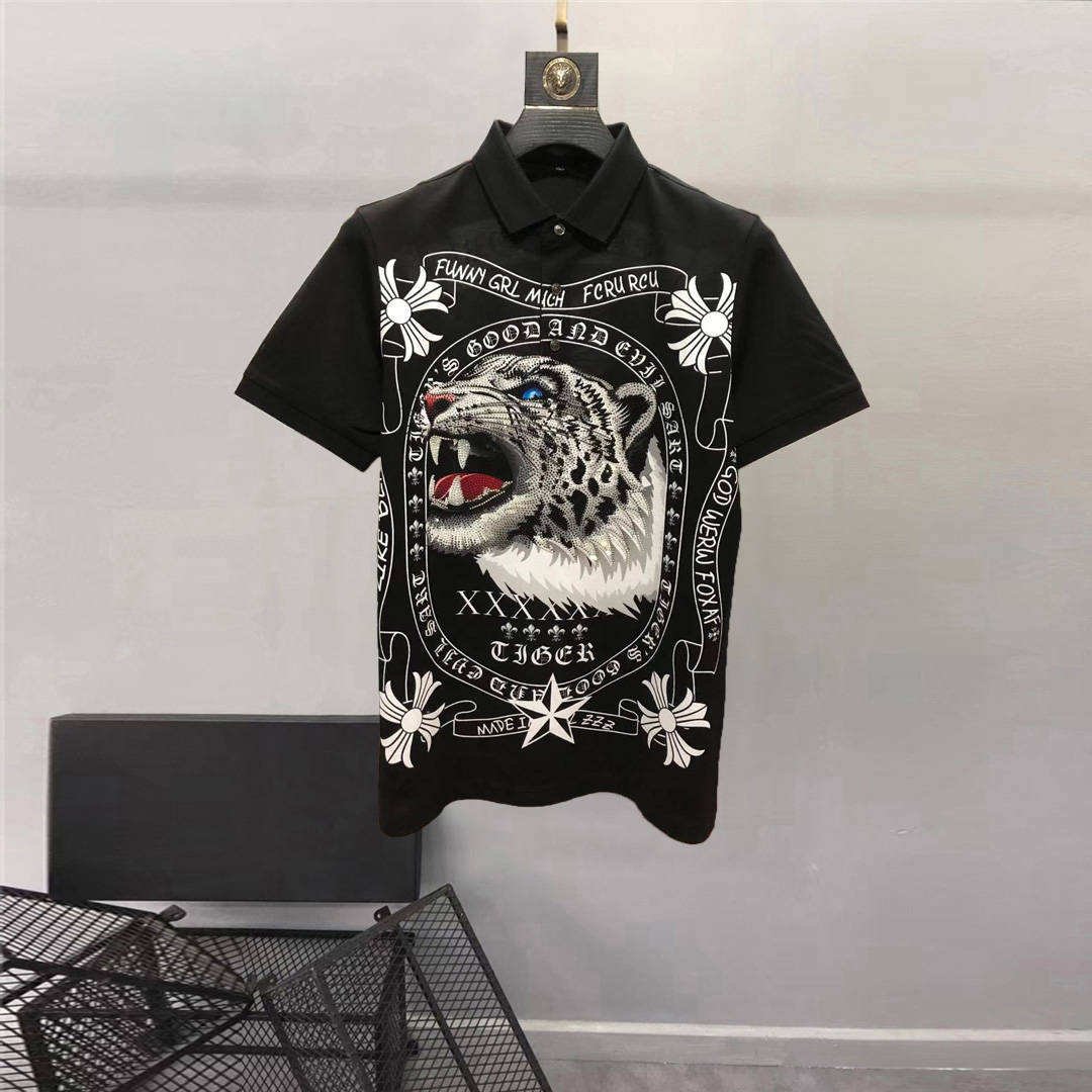 Men's Summer Trendy Floral Short-sleeved Polo Shirt Casual Fashion Luxury Style Lapel Embroidery Large Size Knitted Clothing