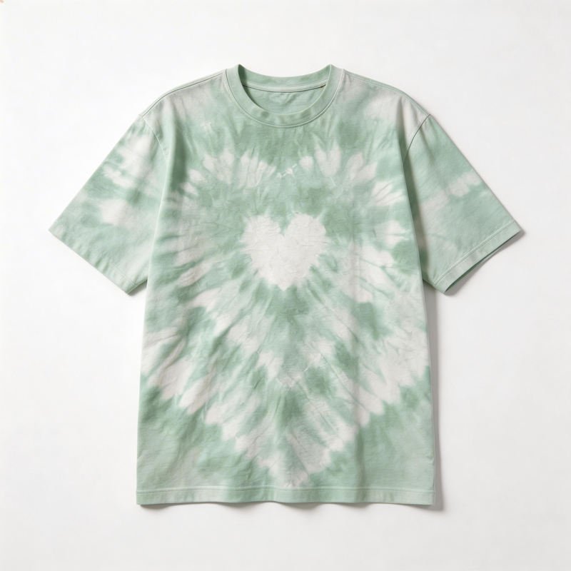 Mint Green Geometric Tie-Dye 100% Cotton Breathable Jersey Fabric O-Neck Casual Summer T-Shirt
