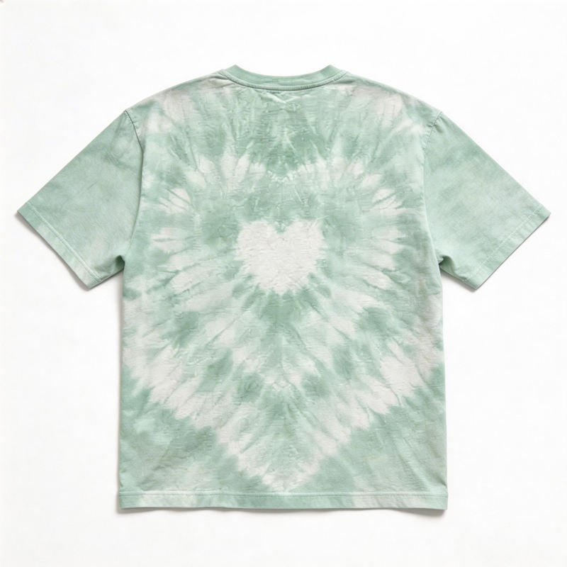 Mint Green Geometric Tie-Dye 100% Cotton Breathable Jersey Fabric O-Neck Casual Summer T-Shirt