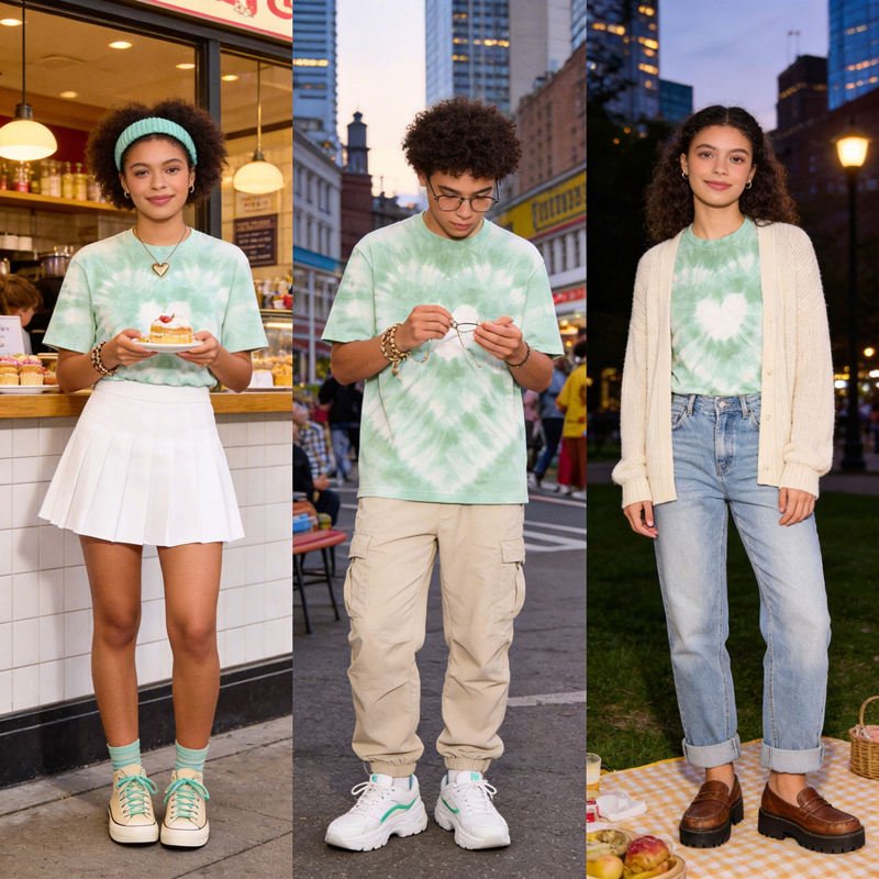 Mint Green Geometric Tie-Dye 100% Cotton Breathable Jersey Fabric O-Neck Casual Summer T-Shirt