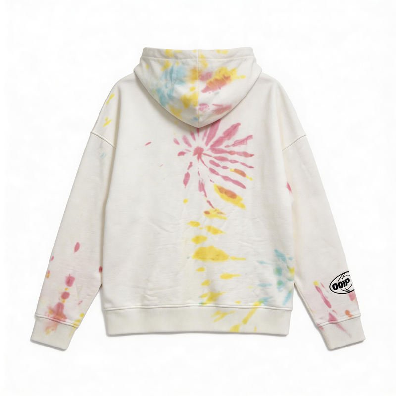 White Geometric Tie Dye Knitted Breathable Hoodie with Oversized Drawstring Casual Autumn Streetwear Pullover ODM