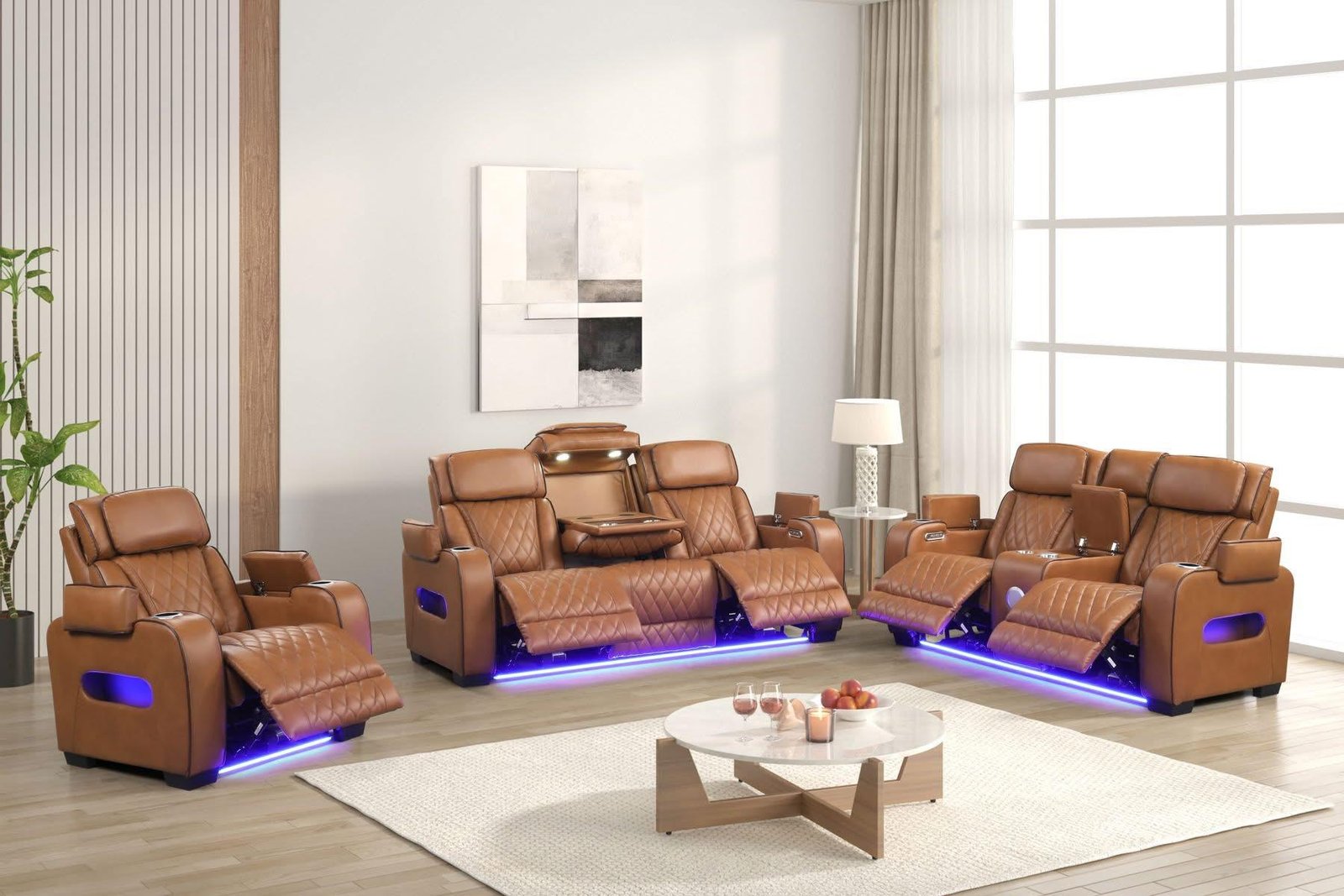 JS Furniture Modern Luxury Cinema Chair Recliner Sofa Set Extendable with Massage Feature Air Leather Upholstery Recliner