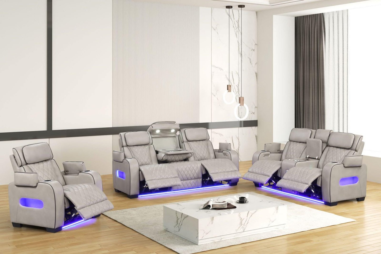 JS Furniture Modern Luxury Cinema Chair Recliner Sofa Set Extendable with Massage Feature Air Leather Upholstery Recliner