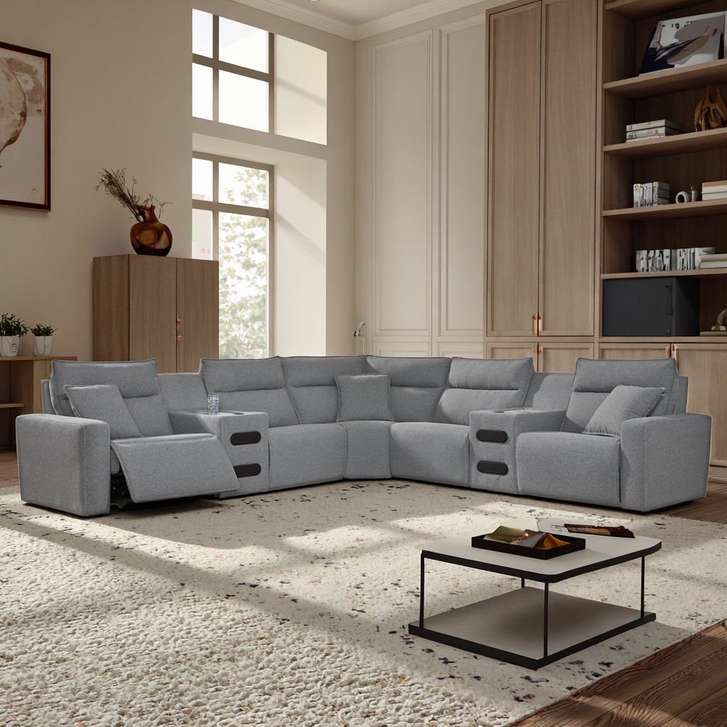 JS Living Room Furniture Function Sofa Upholstered in Fabric Bluetooth Speakers Power Sofa Set Recliner