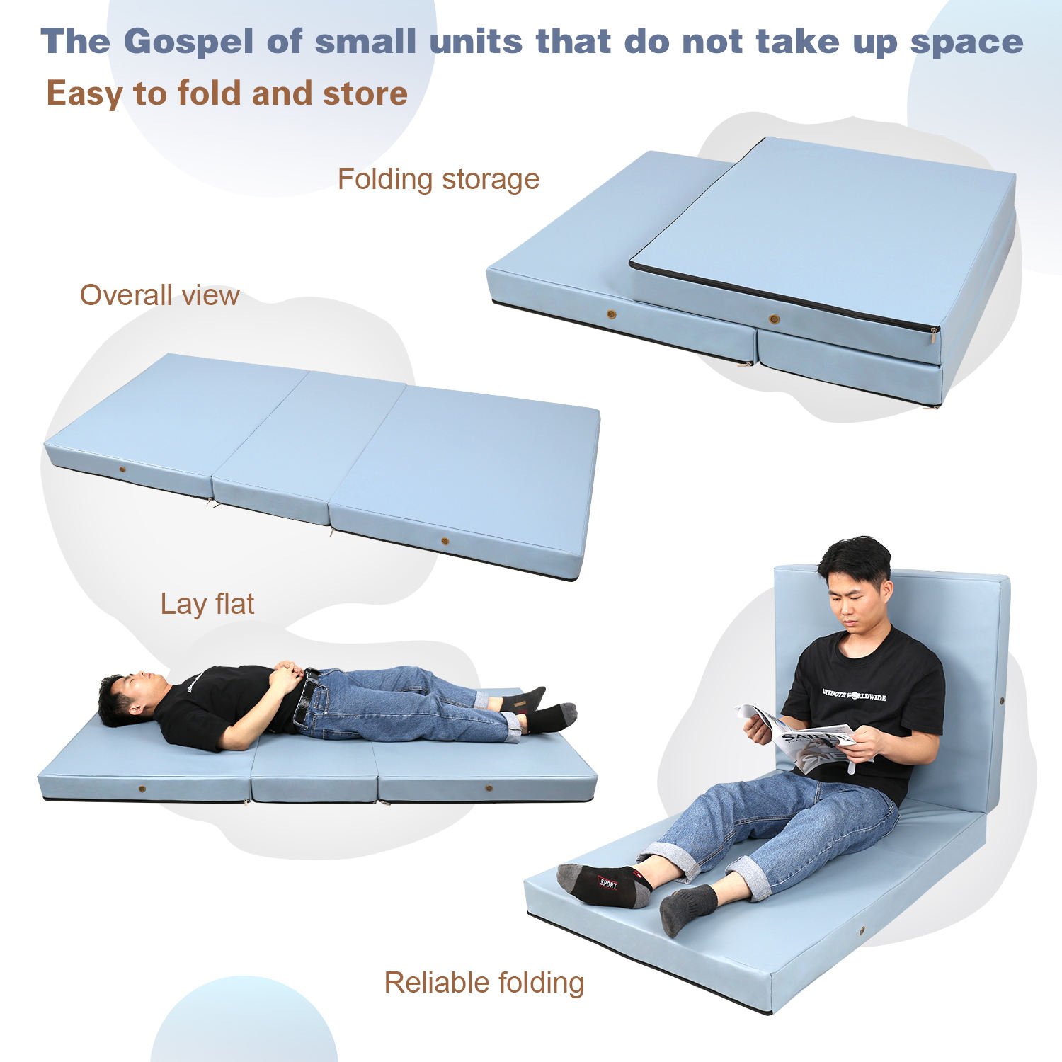 Trifold Memory Foam Orthopedic Mattress Foldable Removable Cover Non-Slip Bottom Modern Design Home Bedroom Mattress