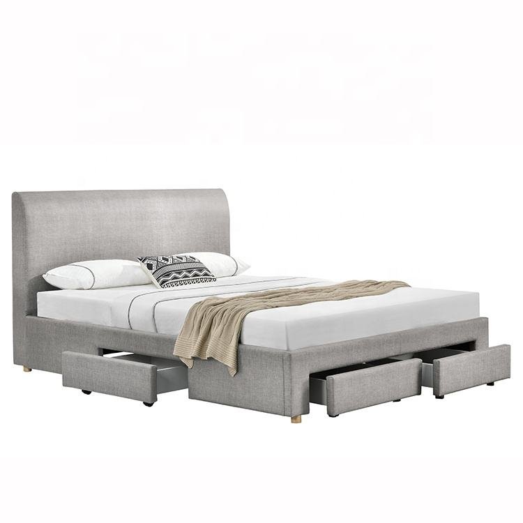 Willsoon Latest Modern Simple Design Upholstered Fabric Bed With Storage Bed Frame With Four Drawers
