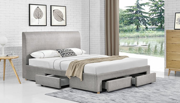 Willsoon Latest Modern Simple Design Upholstered Fabric Bed With Storage Bed Frame With Four Drawers