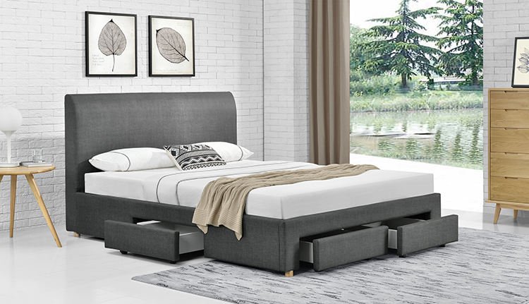Willsoon Latest Modern Simple Design Upholstered Fabric Bed With Storage Bed Frame With Four Drawers