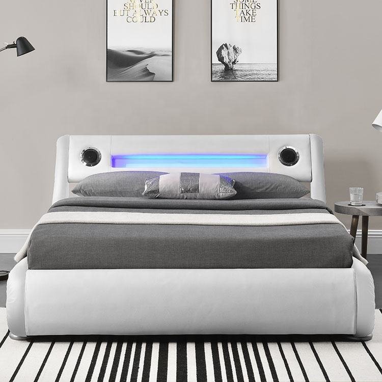 Willsoon Modern Design Gorgeous Storage Leather Bed with Peaker LED Lighting Soft Music Bed for Home Use Wholesale