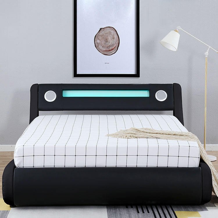 Willsoon Modern Design Gorgeous Storage Leather Bed with Peaker LED Lighting Soft Music Bed for Home Use Wholesale