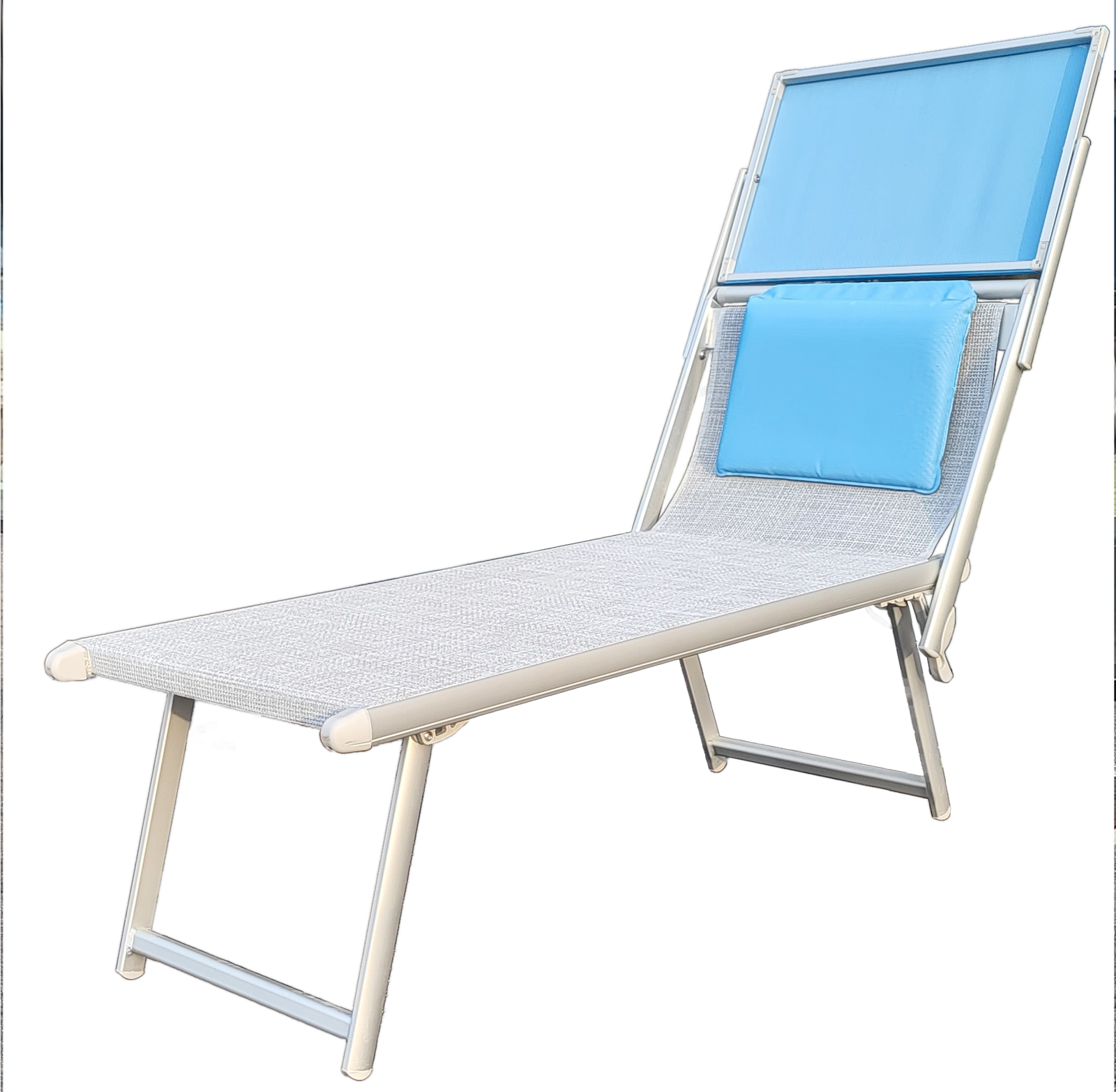 High Quality SunLonguer Aluminium Stainless Steel Beach Bed 6-Position Adjustable Foldable Legs Headrest for Garden Campsite