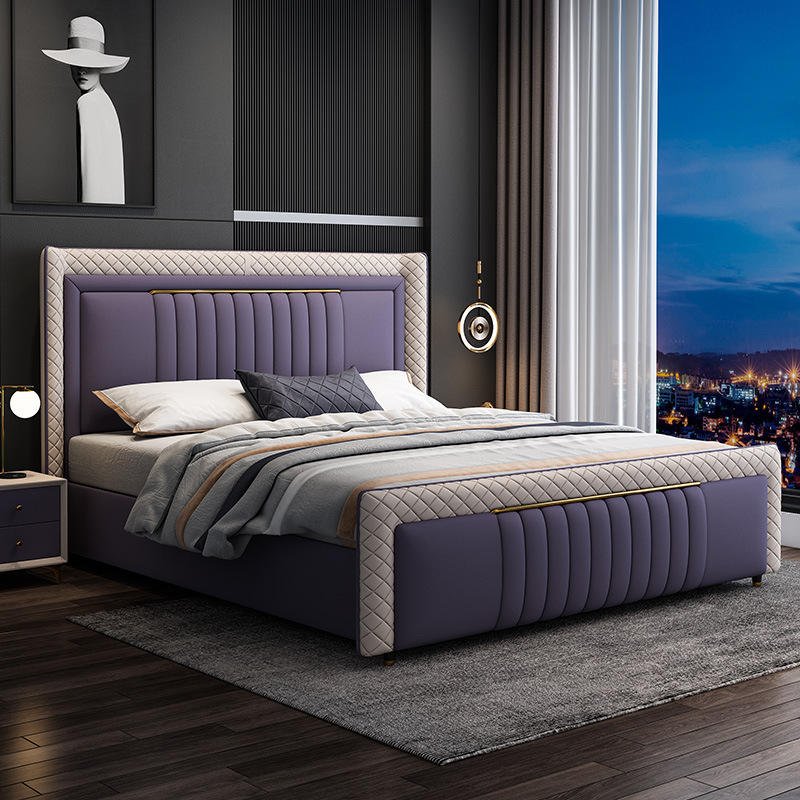 High Quality Bedroom Furniture Set Luxury King Size Modern Bed Frame Double Leather Comfortable Bed for Bedroom