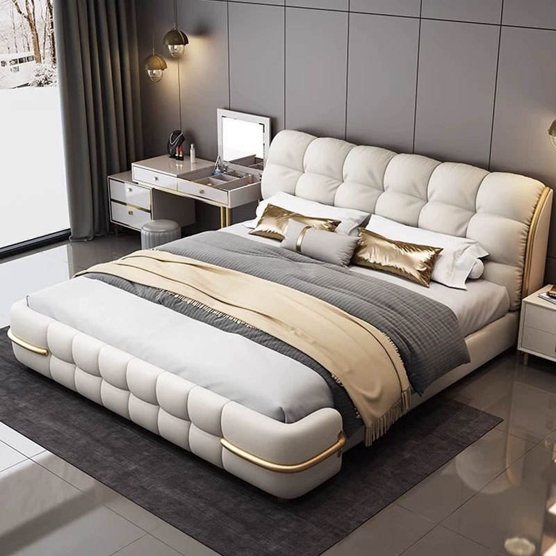 Popular Designer Bedroom Furniture Set Luxury king Size Bed Modern Soft Double Leather Up-holstered Bed Frame for Bedroom Hotel