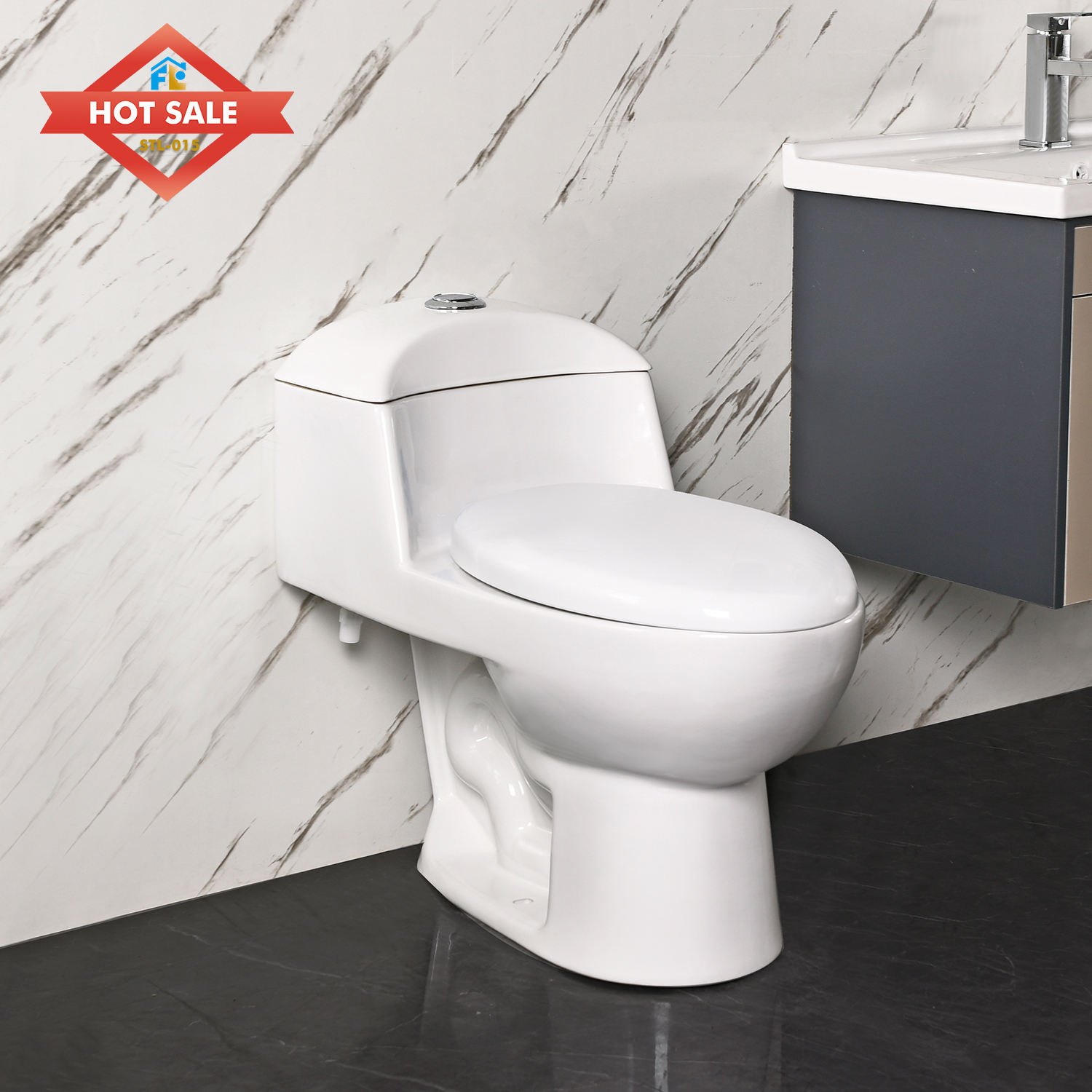 Colombia Dual-Flush Ceramic Toilet with Oval Water Cistern Floor Mounted Elongated Bowl S-Trap One Piece Bathroom Accessory