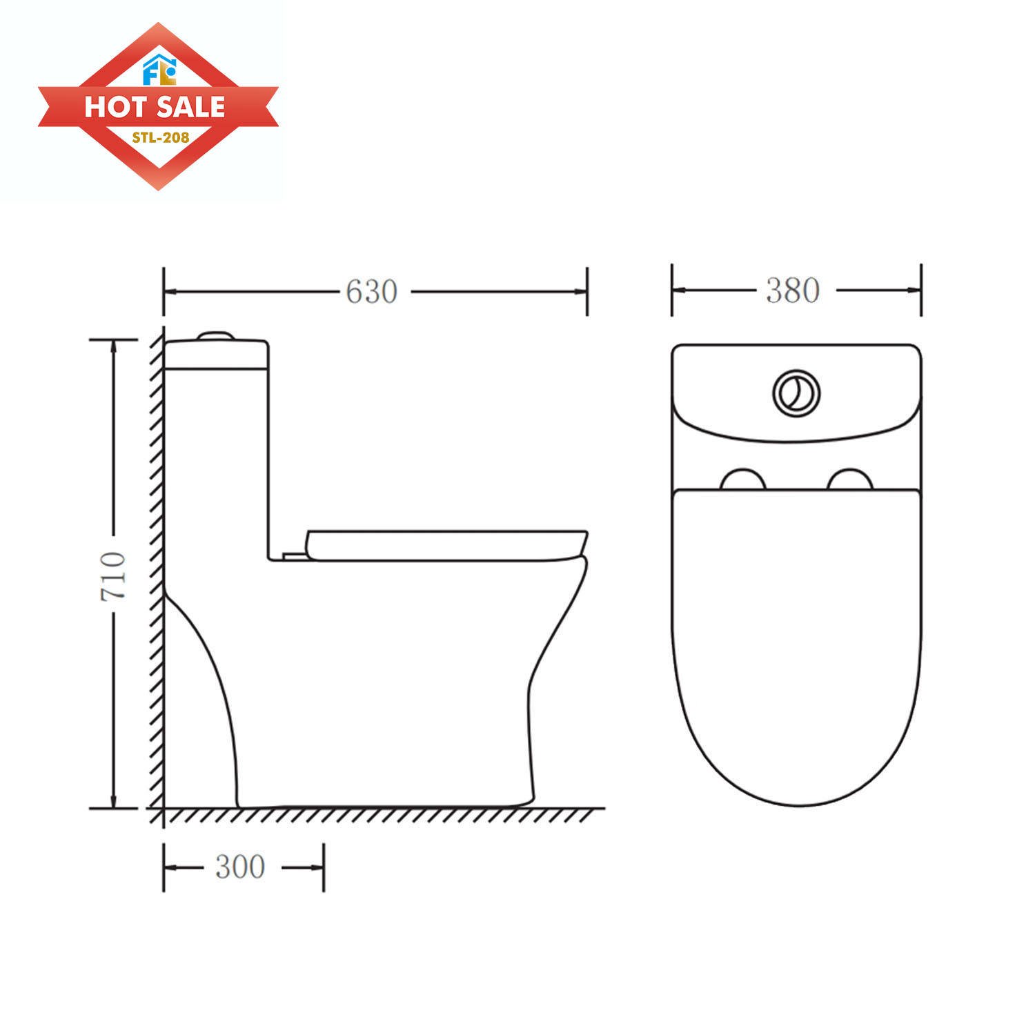 Modern 300mm Elongated One-Piece Ceramic Toilet Bowl with S Trap Water Closet for Apartment