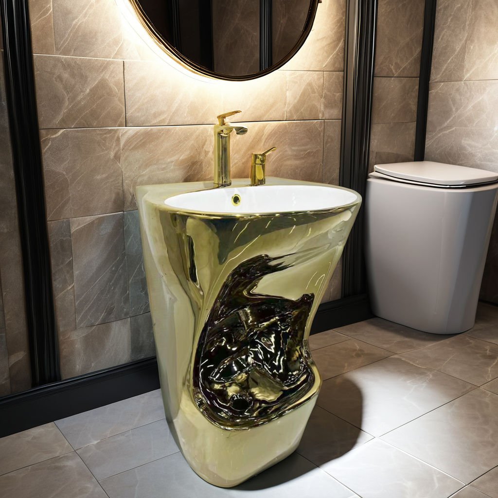 Middle Eastern Muslim Wudu Ceramic Basin All-in-One Small Clean Column for Face Hands Feet Wash for Bathroom Use