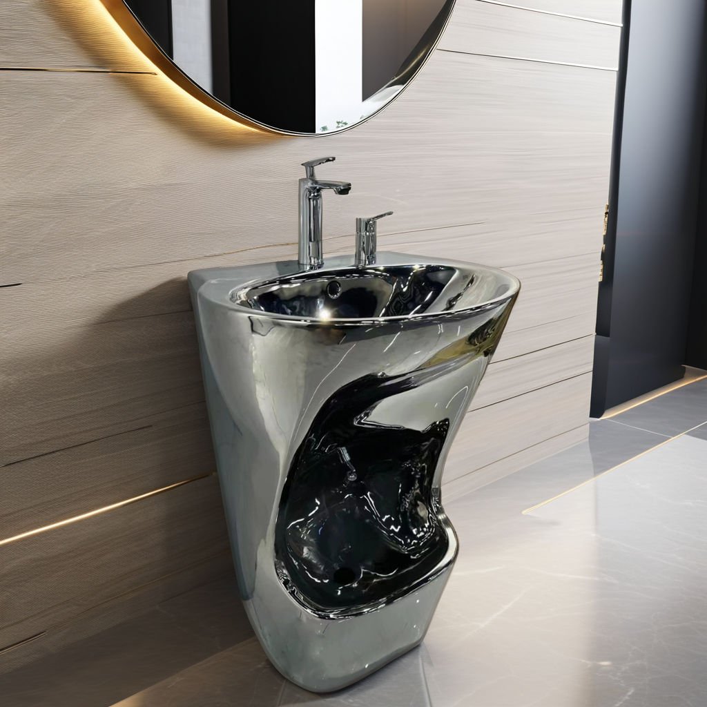 Middle Eastern Muslim Wudu Ceramic Basin All-in-One Small Clean Column for Face Hands Feet Wash for Bathroom Use