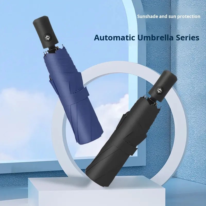 306 Semi-Automatic Men's Solid Color Logo Printing Advertising Umbrella Impact Cloth Three-Fold 8-Rib Automatic Open Close