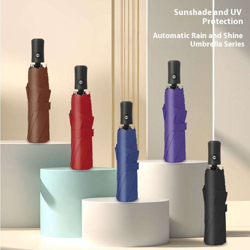 306 Semi-Automatic Men's Solid Color Logo Printing Advertising Umbrella Impact Cloth Three-Fold 8-Rib Automatic Open Close