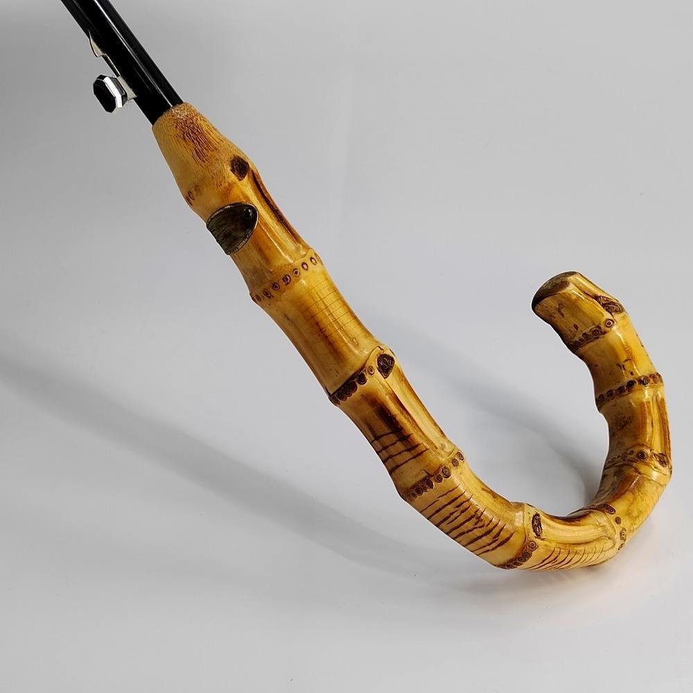 Bamboo Umbrella Long Classic 27-Inch 16-Ribs Stormproof Stick Bamboo Handle Straight Umbrella PFOA-Free RPET Fabric Umbrella