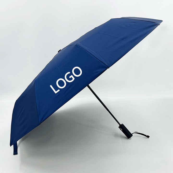 Full Automatic Travel Umbrella Wooden Electroplated Plastic Handle PU Coated Pongee Fabric UV Protection Custom Logo 105cm Open
