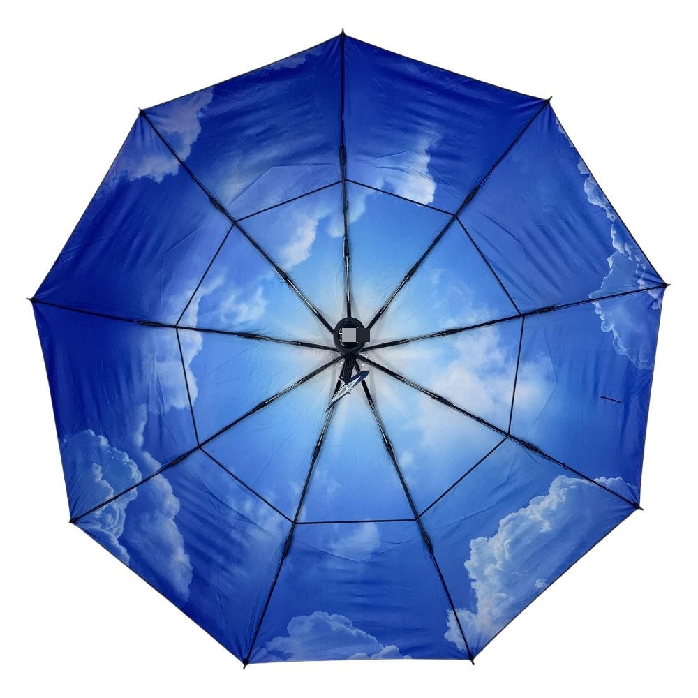 Business Double-Layer Air Vent Umbrella Blue Sky Full-Printed Silkscreen Technique Custom Metal Frame Plastic Handle for Adults