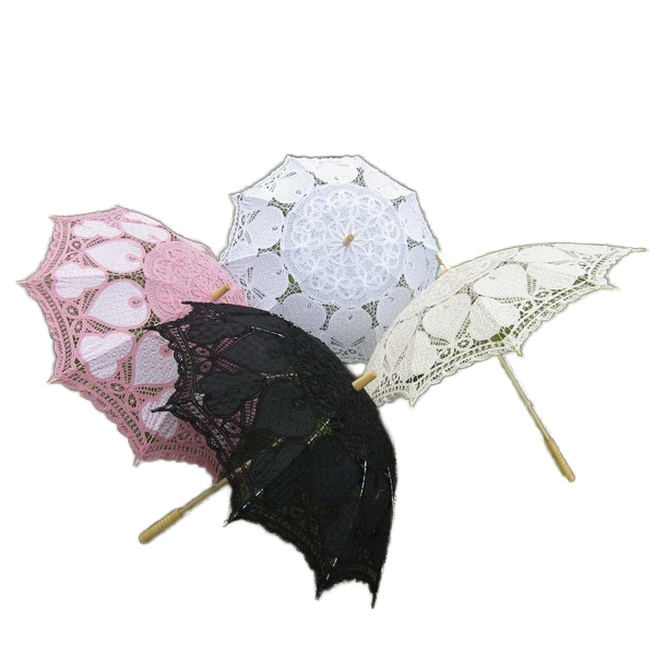 New Straight Embroidery Lace Cotton Victorian Folding Manual Umbrella with Alloy Ribs for Wedding Parasol