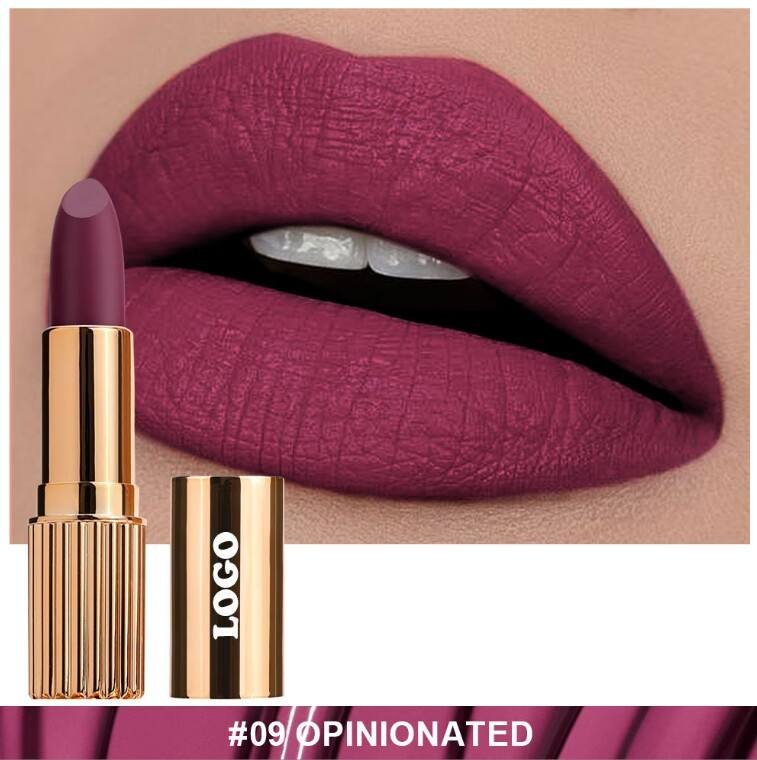 Long Lasting Vegan Moisturizing Velvet Matte Lipstick Private Label Waterproof Custom Luxury Fashion Rose Golden Tube