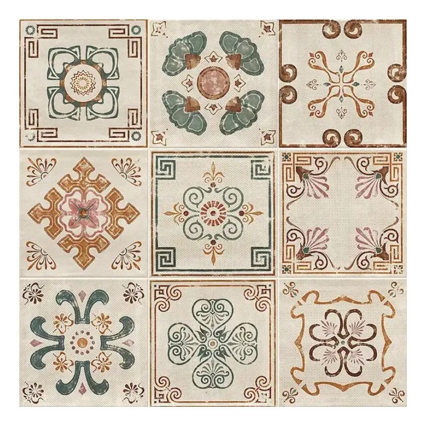 Factory Custom Chinese Style Vintage Pattern Ceramic Rustic Interior Tiles Handmade Art Decoration for Living Room Kitchen