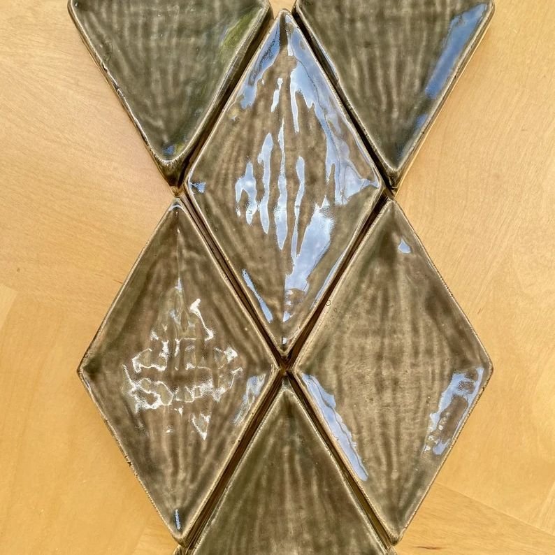 Handmade Modern Style Glazed Ceramic Clay Concave Diamond Tiles Warm Glossy Brown Custom Backsplash for Bathroom Wall Table Top