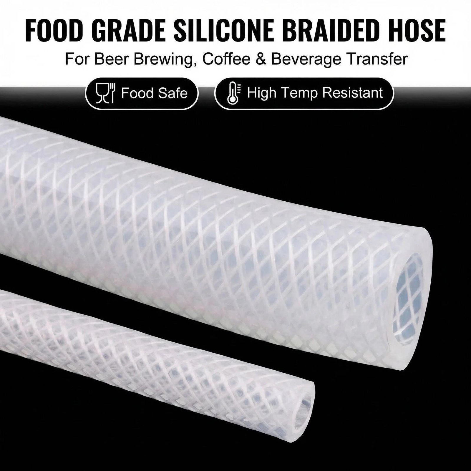 Ruixinag Food Grade Silicone Braided Hose-Customizable Sizes for Beer Brewing Coffee Machines Beverage Transfer
