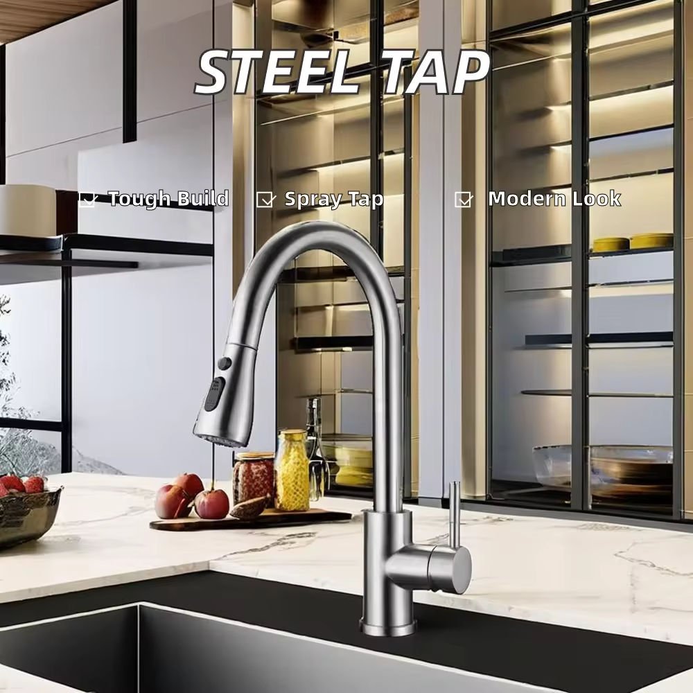 Modern SUS 304 Kitchen Faucet Stainless Steel Water Tap Modern Kitchen Taps Pull Out Sprayer Kitchen Mixer Sink Faucet