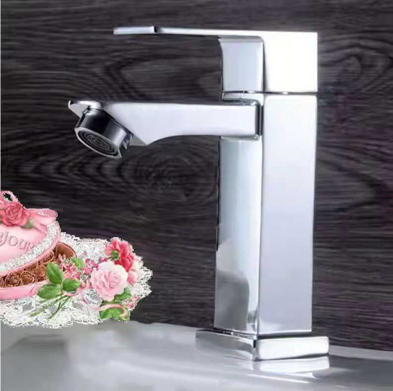 Modern Square Single-Handle Chrome Single Cold Water Wash Wholesale Deck Mounted Zinc Electric Faucets for Bathroom Basin Faucet