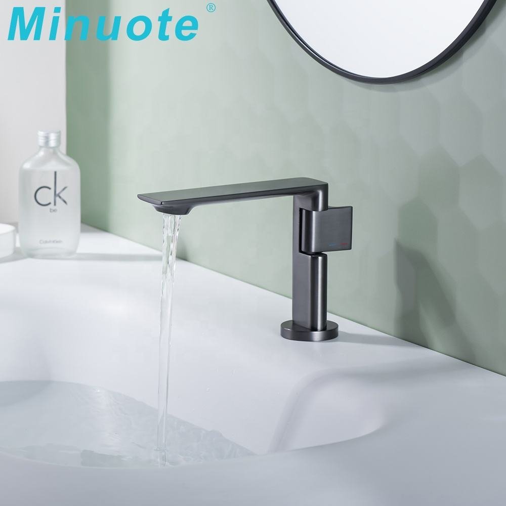 Minuote Modern Brass Single Handle Gun Grey Deck Mounted Sink Faucet with Ceramic Valve Core