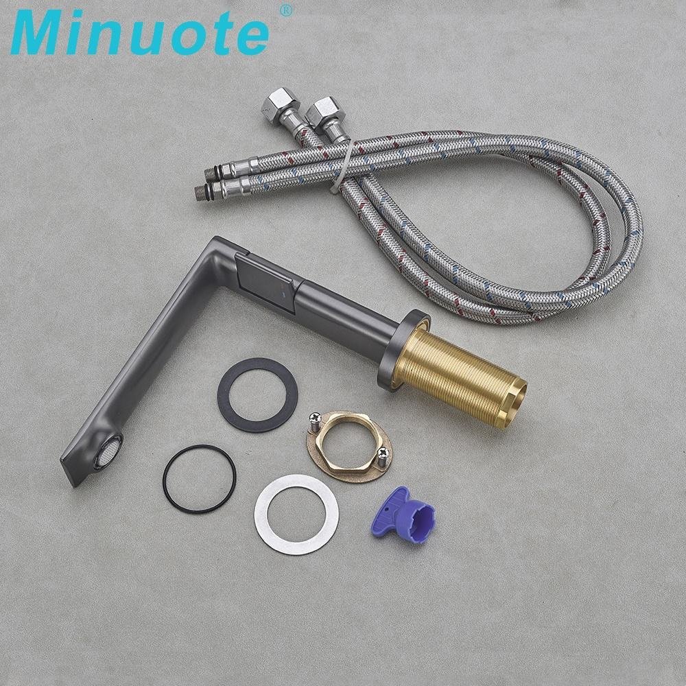 Minuote Modern Brass Single Handle Gun Grey Deck Mounted Sink Faucet with Ceramic Valve Core