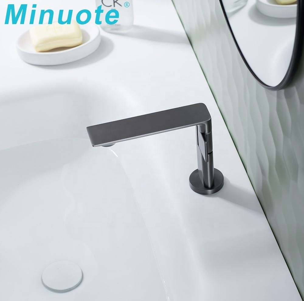 Minuote Modern Brass Single Handle Gun Grey Deck Mounted Sink Faucet with Ceramic Valve Core