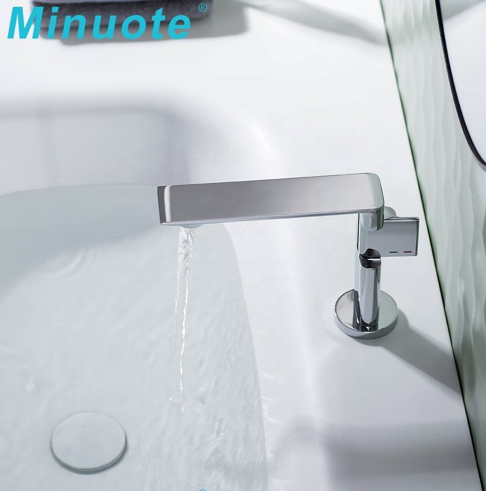 Modern Brass Basin Washroom Faucet Deck Mounted Single Handle Bathroom Faucet