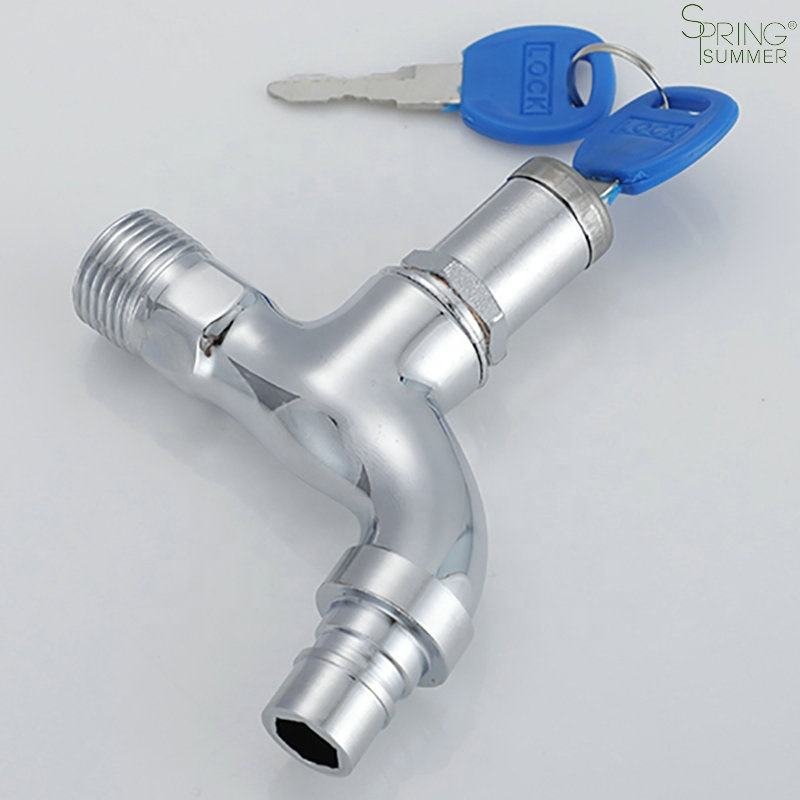 Outdoor Anti-theft Wall-Mounted Aluminum Handle Faucet Lock with Key for Washing Machine G1/2 Size