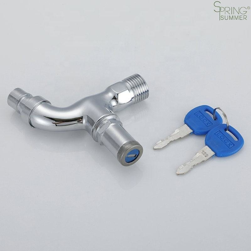 Outdoor Anti-theft Wall-Mounted Aluminum Handle Faucet Lock with Key for Washing Machine G1/2 Size