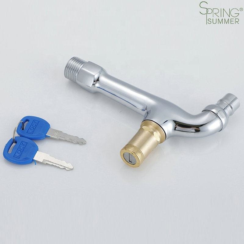 Outdoor Anti-theft Brass Main Body White Wall Tap Faucet Lock G1/2 with Lock Key for Basin and Washing Machine