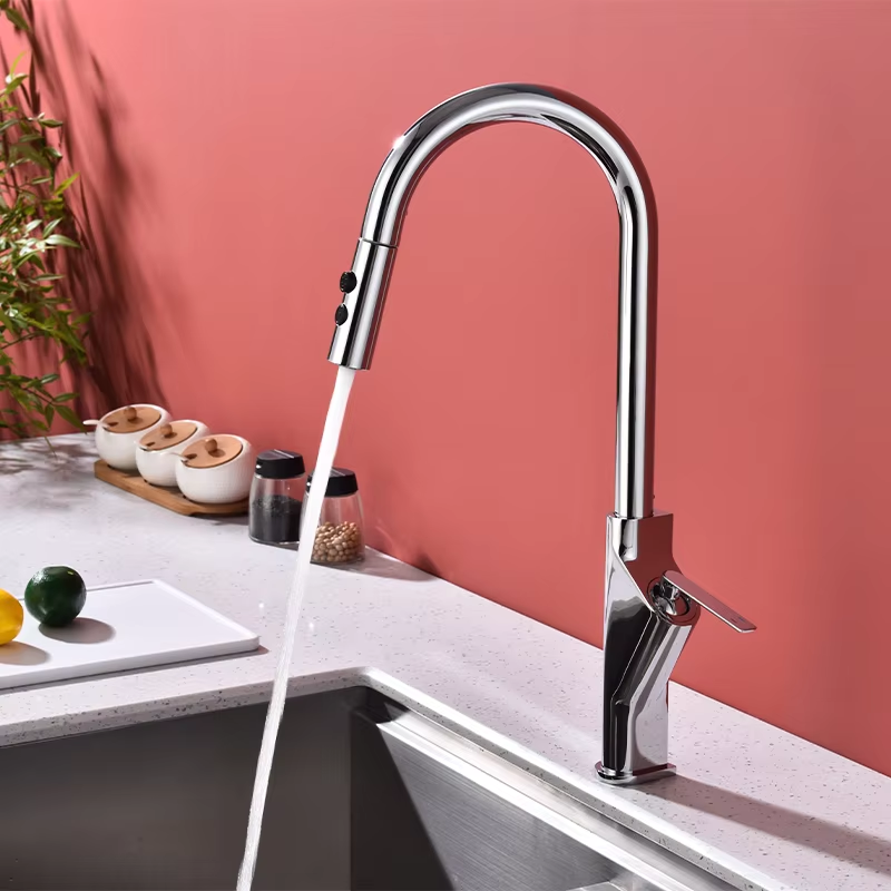 DLSEN Contemporary Modern Blackened Brass Kitchen Faucet with Pull Spray Single Handle Metered Hot/Cold Water Mixer Deck Mounted