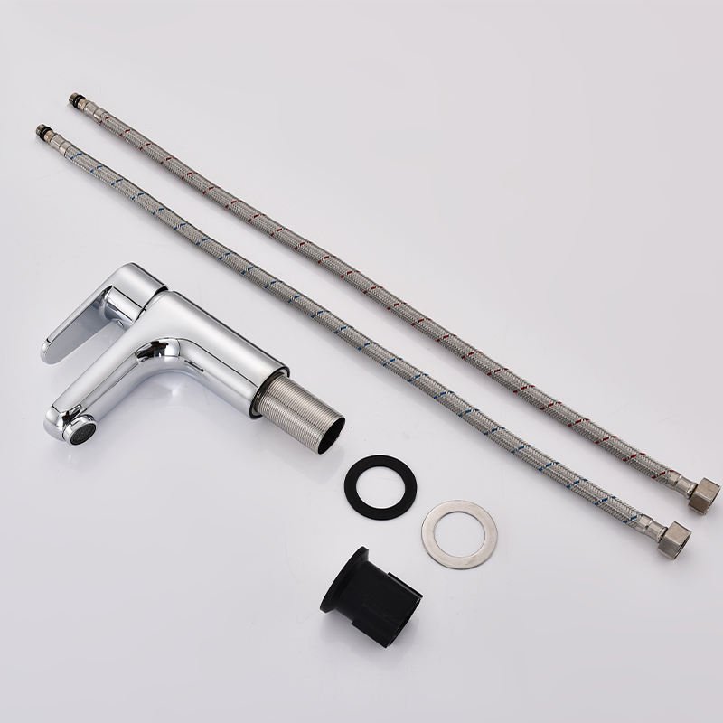 Contemporary Stainless Steel Single Hole Deck-Mounted Metered Bathroom Faucet Blackened Ceramic Valve Core Single Handle Hall